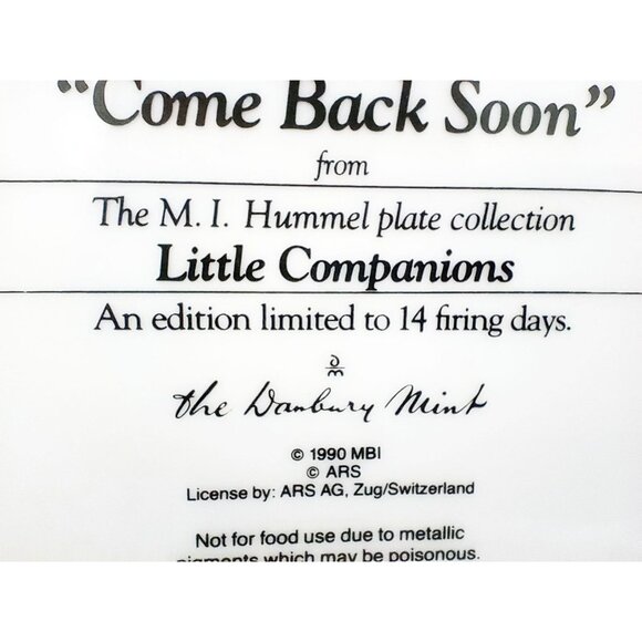 MJ Hummel Little Companions Come Back Soon Plate Danbury Mint Limited Edition 8 - Picture 9 of 12